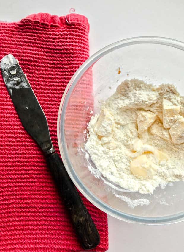 bowl with flour and knife