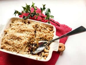 Apple and Mincemeat Crumble with spoon