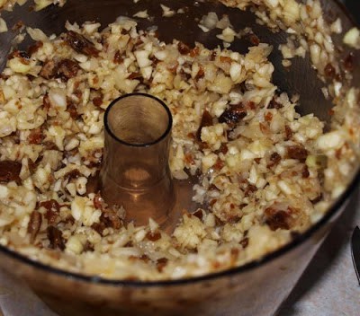 Chopping onions apples and dates for Easy Apple Pickle