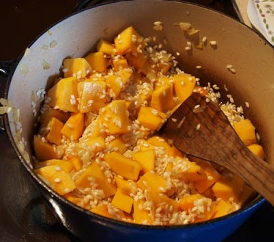 Making Baked Butternut Squash with Sage and Parmesan