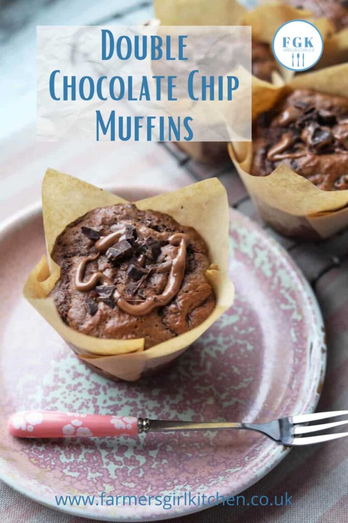 Double Chocolate Chip Muffins on plate with fork 