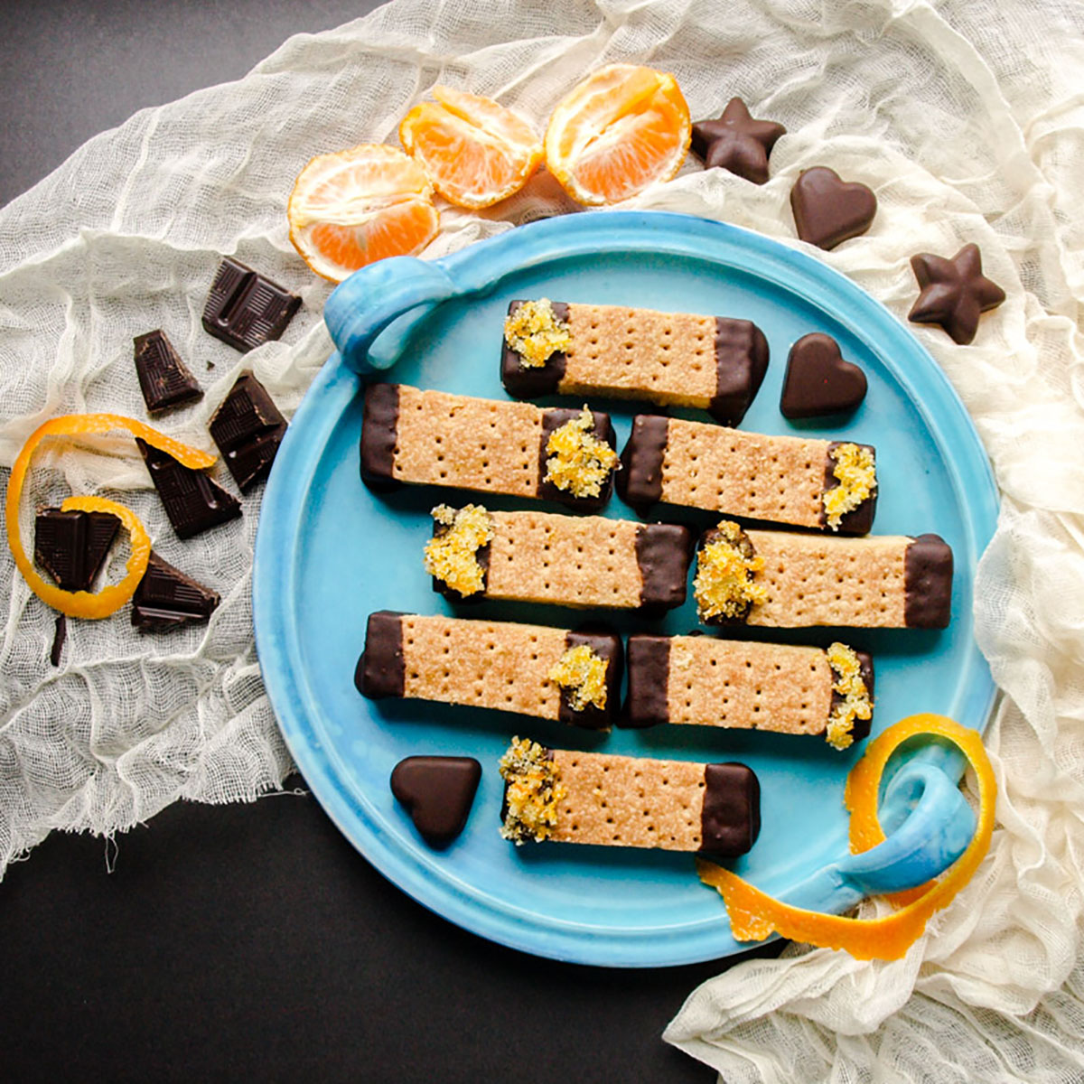 Chocolate orange shortbread with orange and chocolate