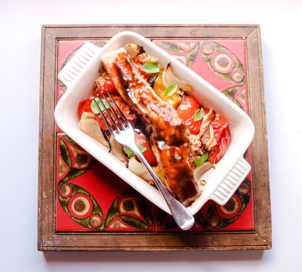 Honey & Balsamic Glazed Salmon on couscous