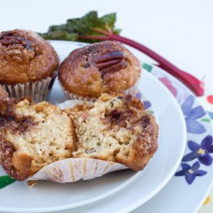 Plate of Rhubarb and Pecan Muffins