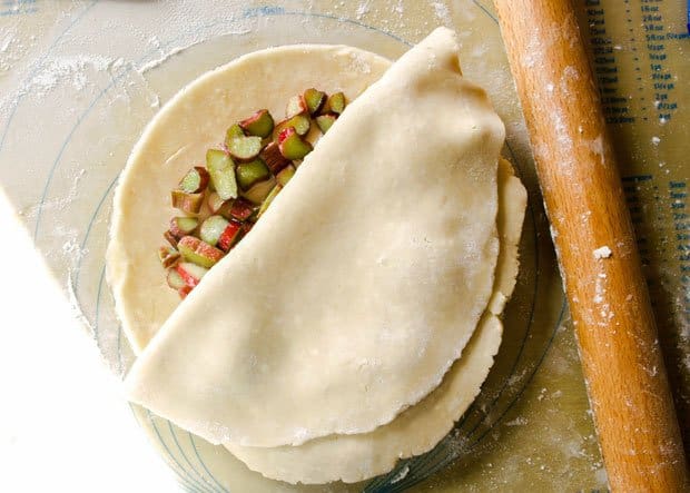 Adding lid of Easy Rhubarb Tart