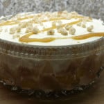 Peach and Salted Caramel Trifle in trifle bowl