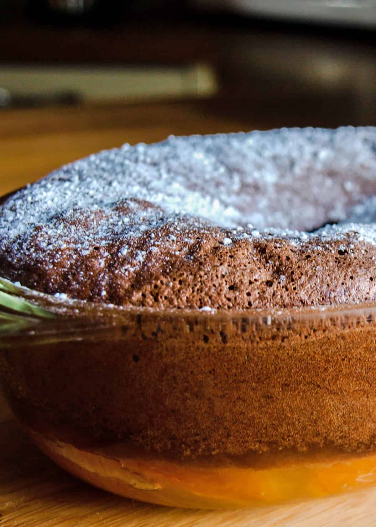 Apricot Chooclate Sponge in baking dish