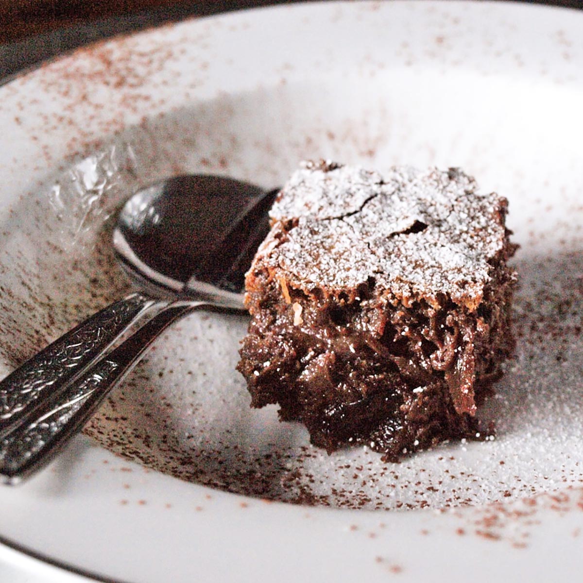 Chocolate Cherry Brownie in bowl with spoons
