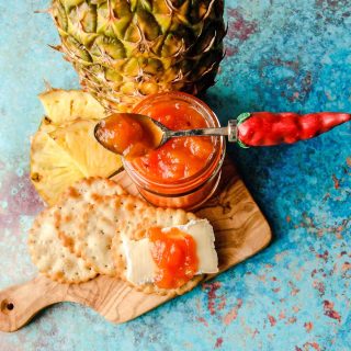 Pineapple Chilli Jam, crackers, cheese and pineapple