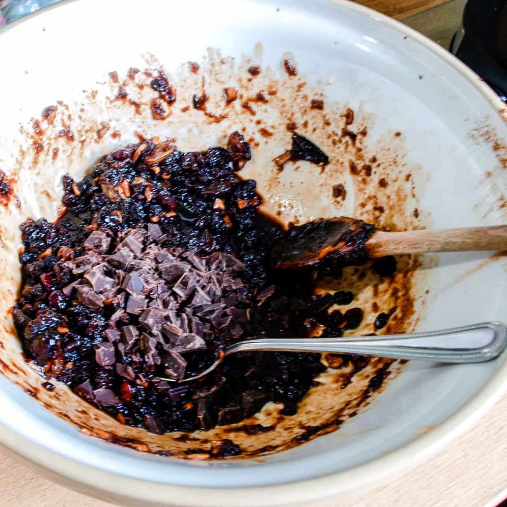 Bowl of Dark Chocolate Mincemeat mixture 
