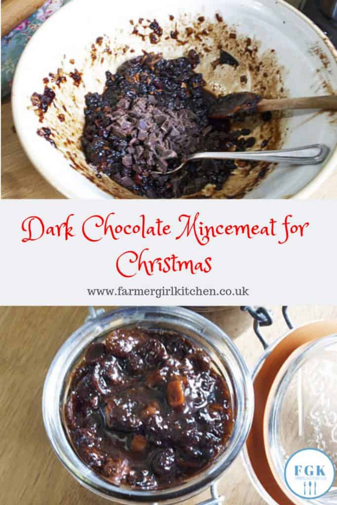 bowl and jar of dark chocolate mincemeat