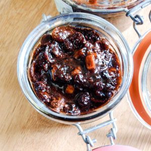 open jar of dark chocolate mincemeat