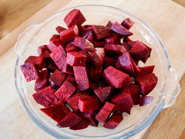Raw Beetroot peeled and diced ready to make Beetroot and Cumin Soup