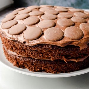 Chocolate Cake decorated with chocolate buttons