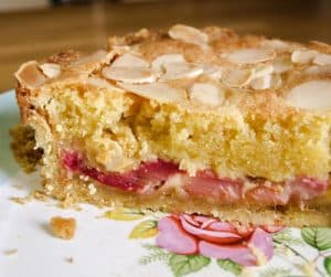 A slice of Rhubarb Bakewell Tart