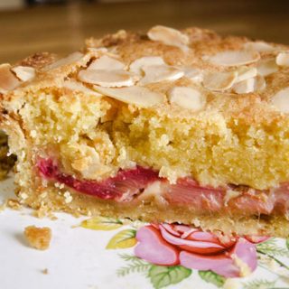 A slice of Rhubarb Bakewell Tart