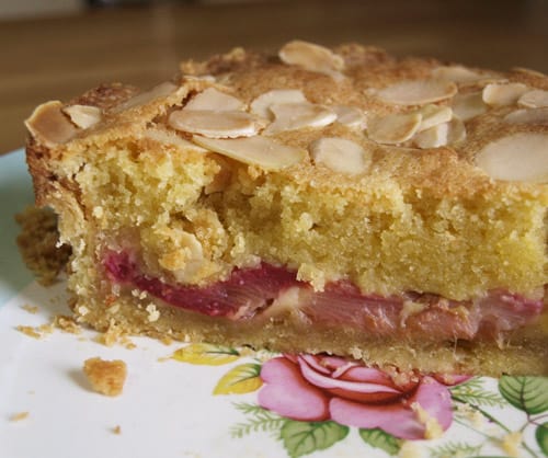 A delicious crisp pastry tart filled with sweet roasted rhubarb and almond frangipane sponge
