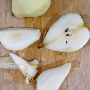 Peeled and cored pears