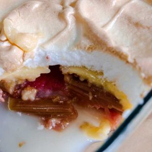 Layers of Rhubarb and Raspberry Meringue Dessert