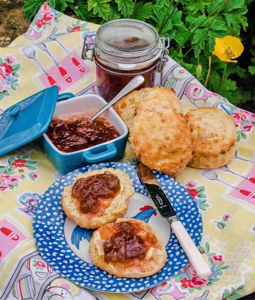 Rhubarb and Ginger Jam on scones