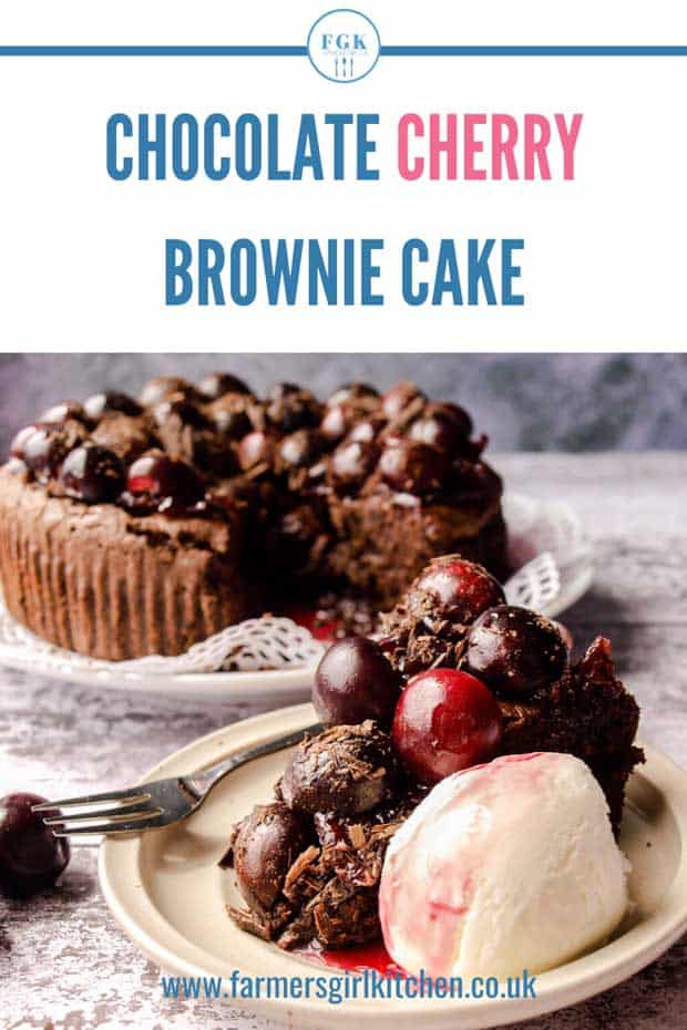 Chocolate Cherry Brownie Cake with slice
