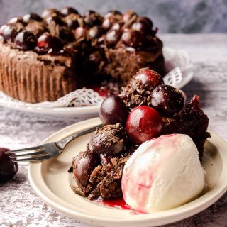 Chocolate Cherry Brownie Cake with ice cream