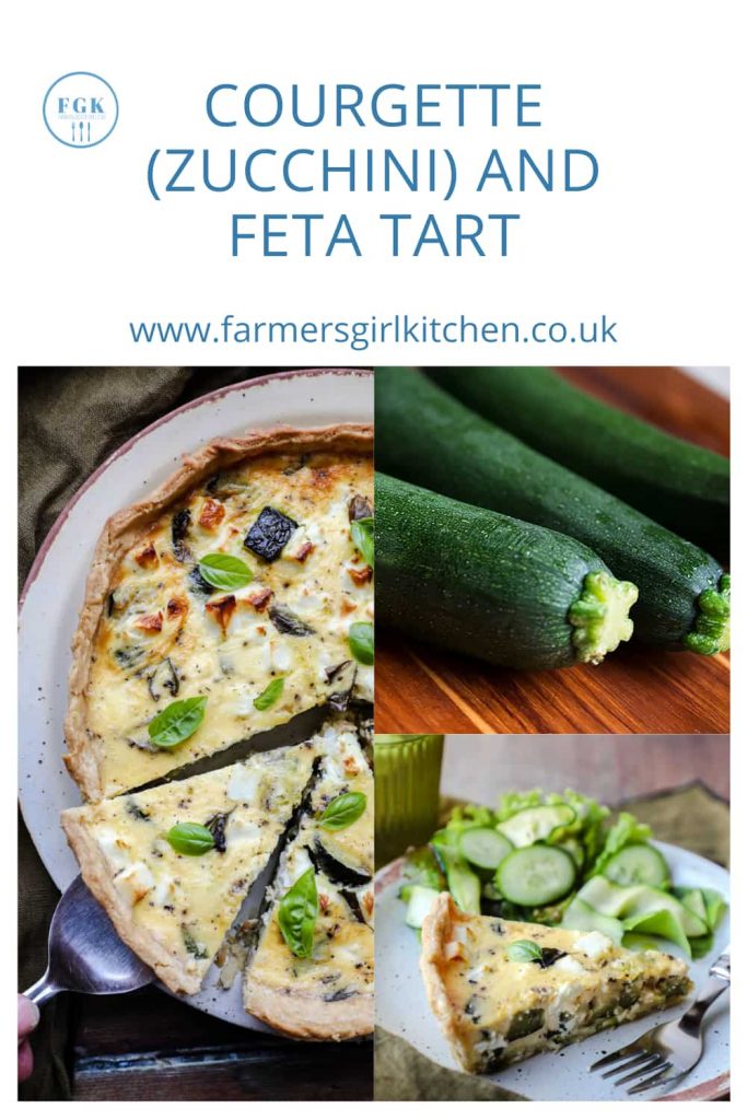 Courgette and Feta Tart - three images including tart and courgettes (zucchini)