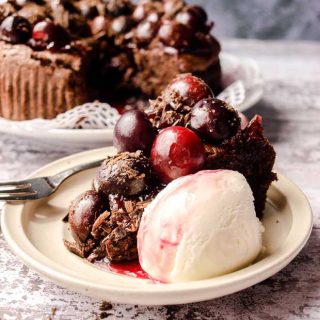 Chocolate Cherry Brownie Cake with ice cream