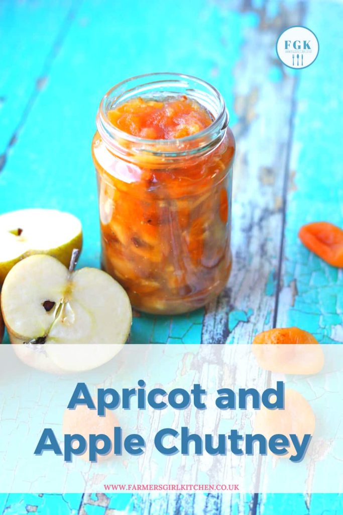 Jar of Apricot and Apple Chutney with apples