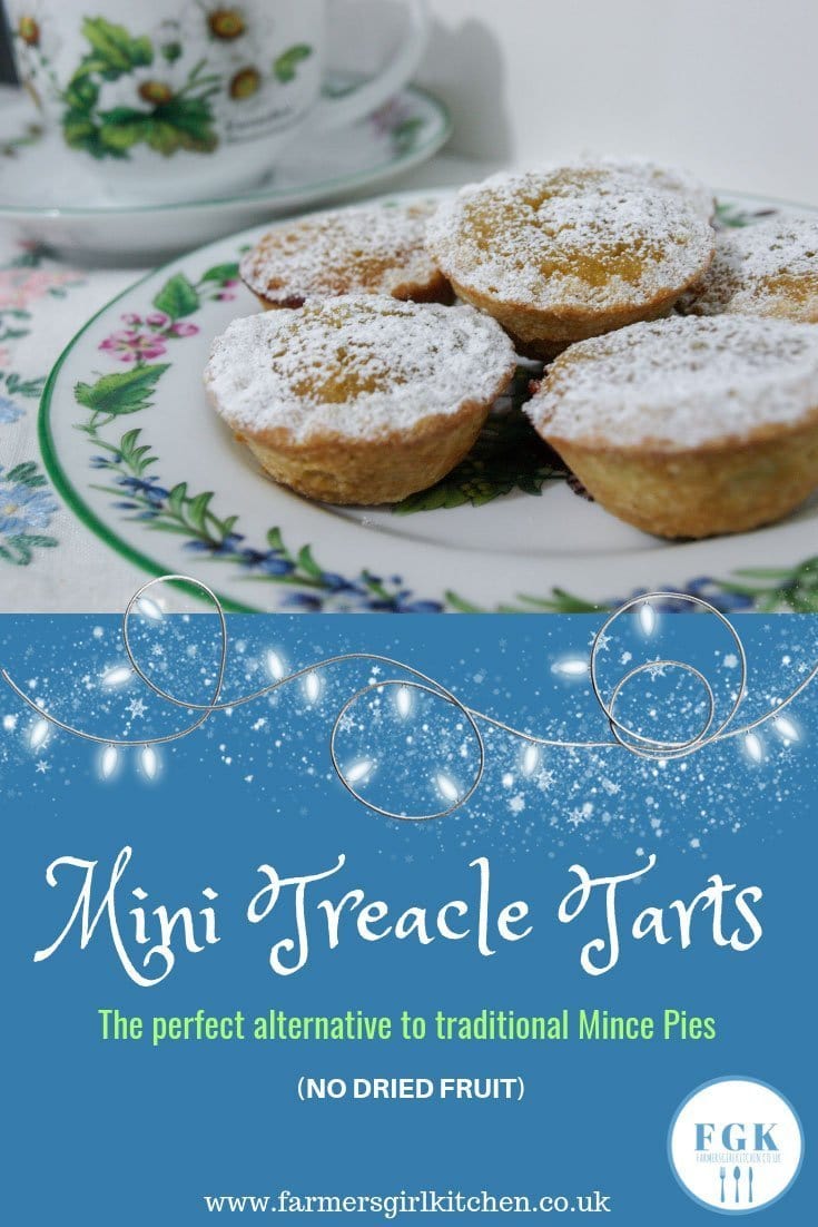 Mini Treacle Tarts are bite-sized pastry tarts filled with a sweet breadcrumb mixture, a delicious alternative to traditional Mince Pies with no dried fruit #treacle #tart #baking #holidays #recipe