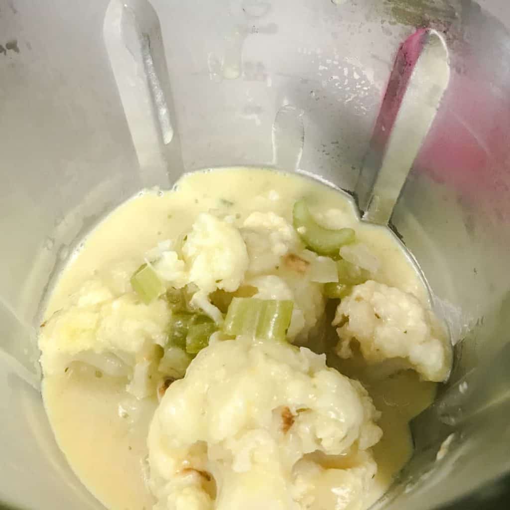 Cauliflower cheese soup in blender