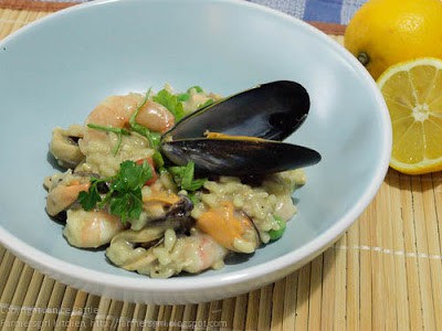Salmon Risotto with Mussels and Prawns