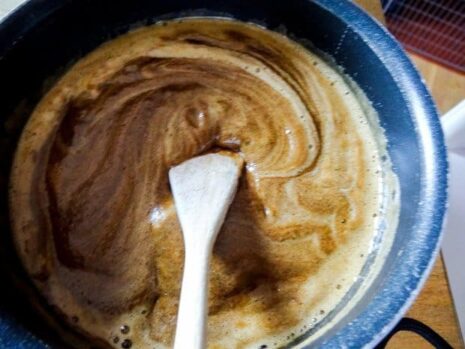 Adding the bicarbonate of soda to the treacle mixture is a lot of fun