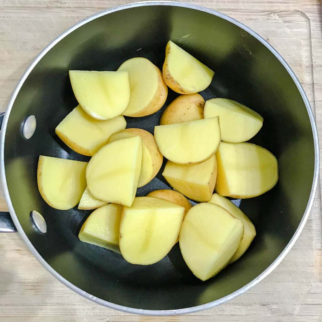 New potatoes in pan