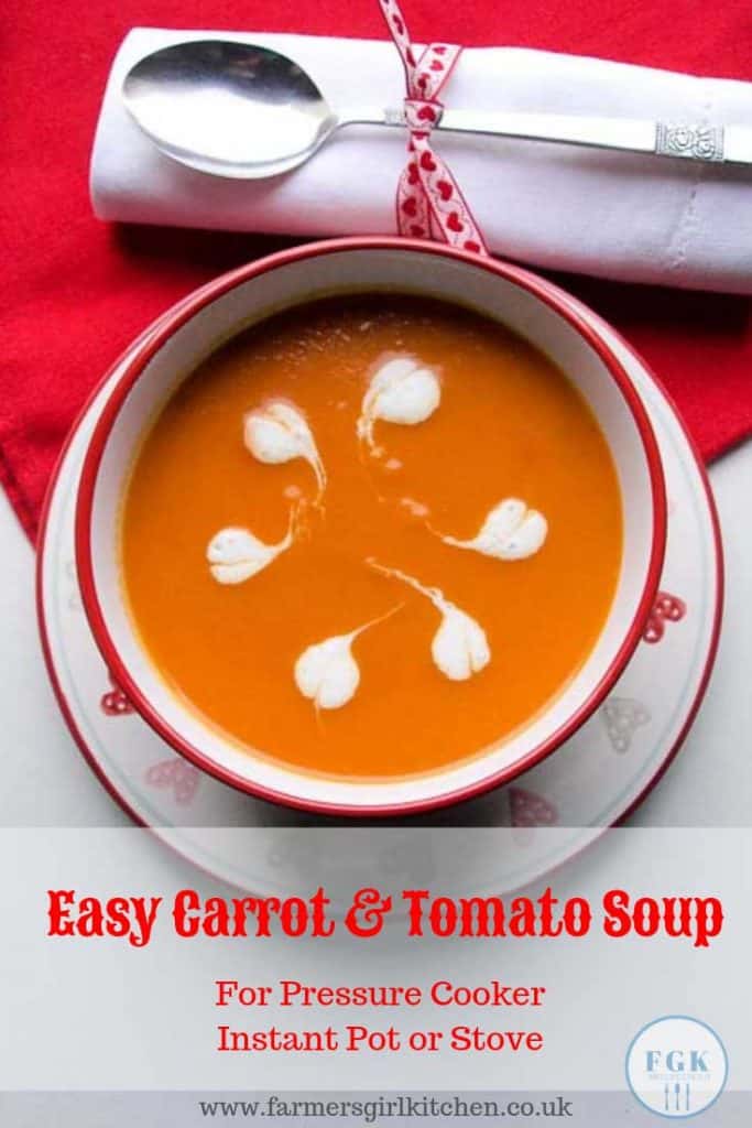 Easy Carrot and Tomato Soup for Pressure cooker, Instant Pot or Stove - a quick and easy blender soup made from ingredients you have in your fridge and larder #soup #carrot #tomato #easy #InstantPot