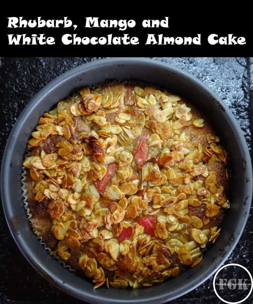 Rhubarb, Mango, White Chocolate and Almond Cake