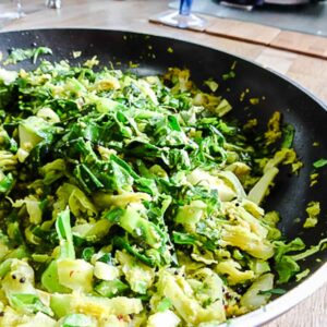 Cabbage with Coconut, Chilli and Ginger in pan