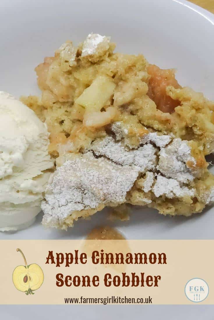 Apple and Cinnamon Scone Cobbler is a comforting apple dessert with a sweet cinnamon scone topping serve with custard, cream or ice cream #apple #cinnamon #cobbler #dessert #recipe