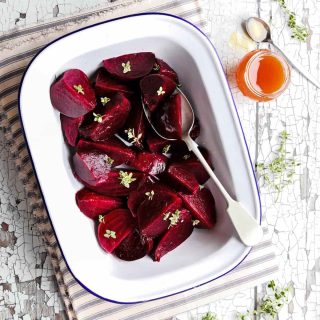 Roast Beetroot with Honey & Thyme spoon and honey