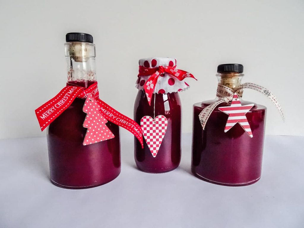 Sloe Cordial in bottles