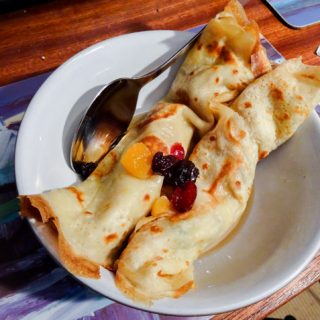 Crespelle Sweet Italian Pancakes served with a dried fruit compote