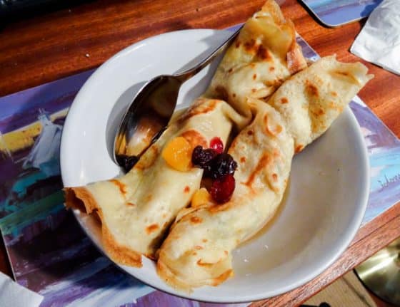 Crespelle Sweet Italian Pancakes served with a dried fruit compote