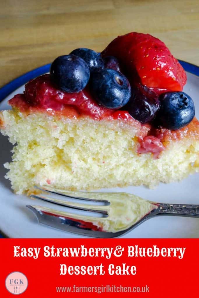 Easy Strawberry and Blueberry Cake - a delicious dessert cake packed with summer berries, easy to make and your family will love it. #strawberry #blueberry #cake