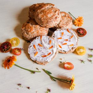 Cheese & Chive Scones with flowers