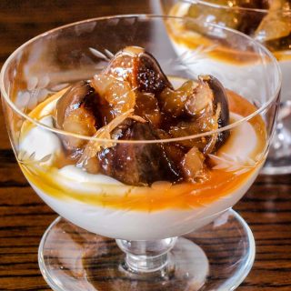 Slow Cooker Ginger Figs in glass dish with yogurt