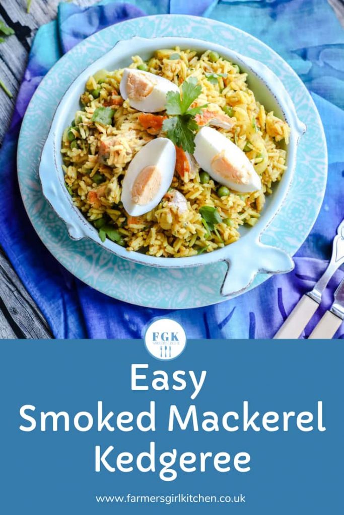 Easy Smoked Mackerel Kedgeree on plate with hardboiled eggs
