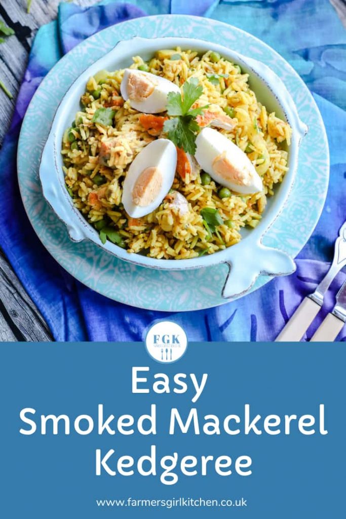 Easy Smoked Mackerel Kedgeree on plate with hardboiled eggs 