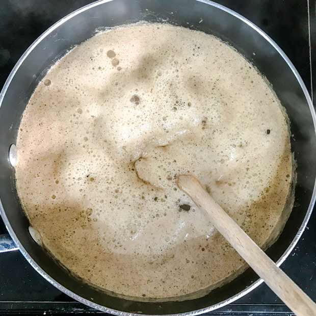 Pan with boiling liquid