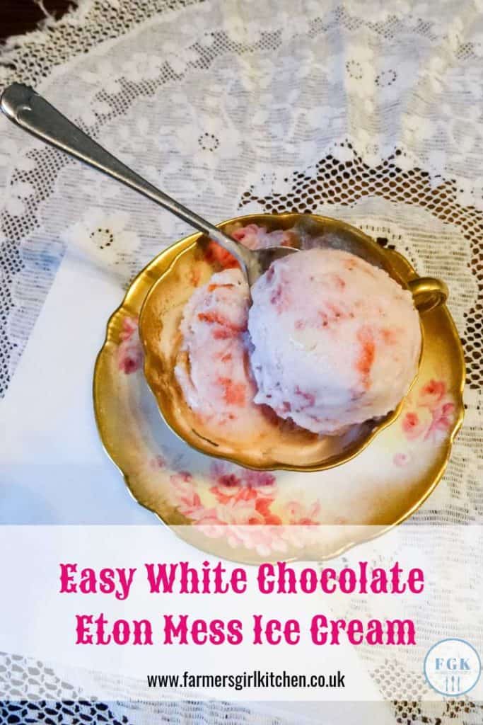 A traditional British dessert, Eton Mess made into a delicious Easy White Chocolate Eton Mess Ice Cream #icecream #strawberry #british #recipe