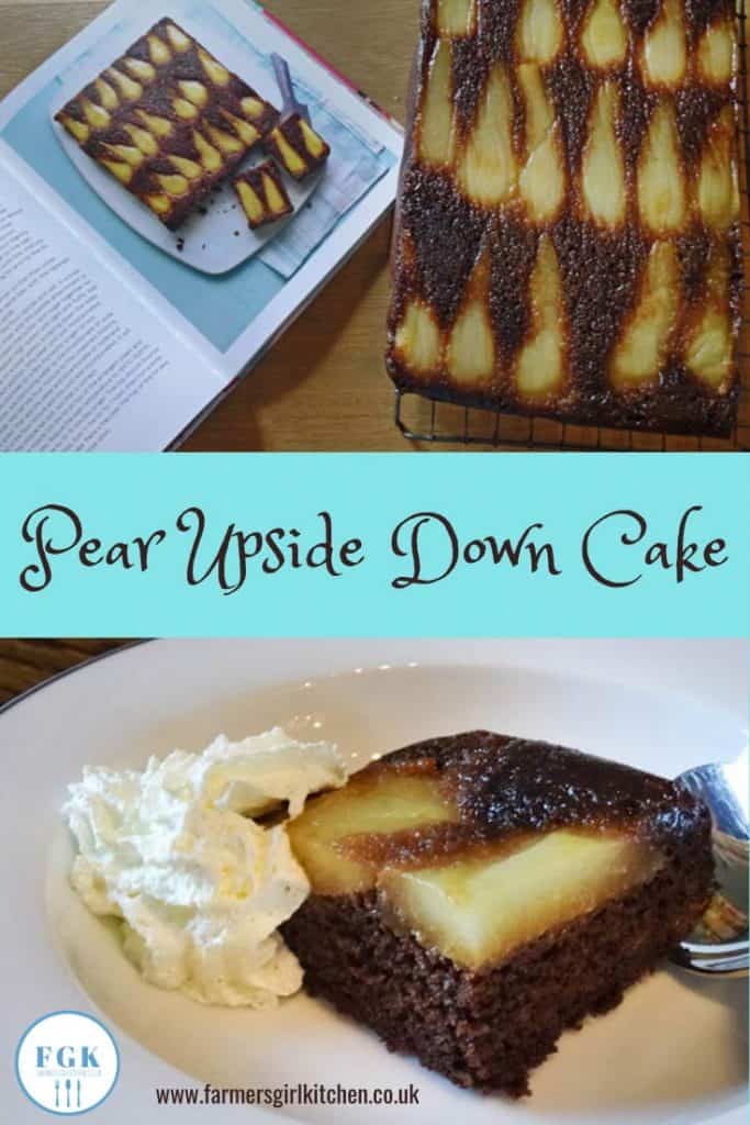 Pear Upside Down Cake combines sweet and sticky gingerbread with fresh juicy pears to make a pretty and so tasty cake or desert #pear #gingerbread #cake #recipe